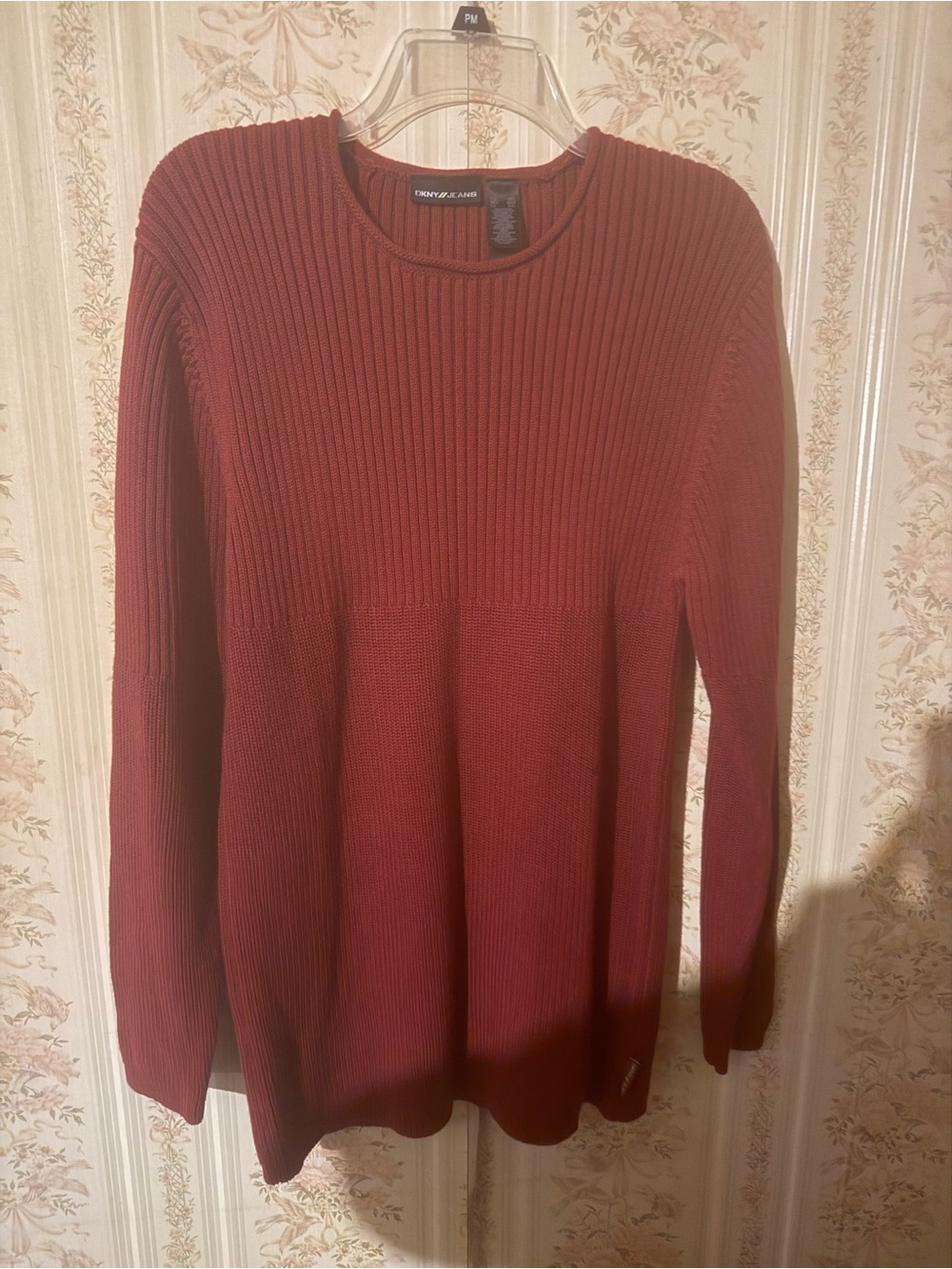 DKNY Burgundy Ribbed Crewneck Sweater